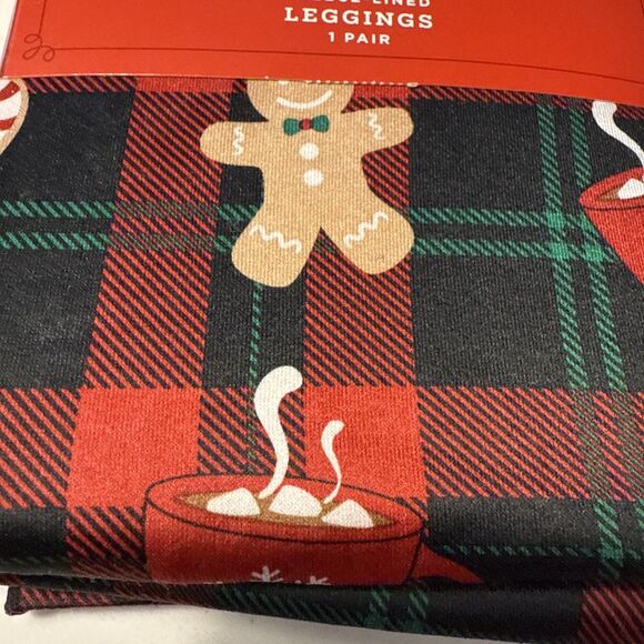 L/XL Womens Holiday Plaid Seamless Fleece Lined Leggings  Wondershop™ Black/Red - Picture 3 of 5